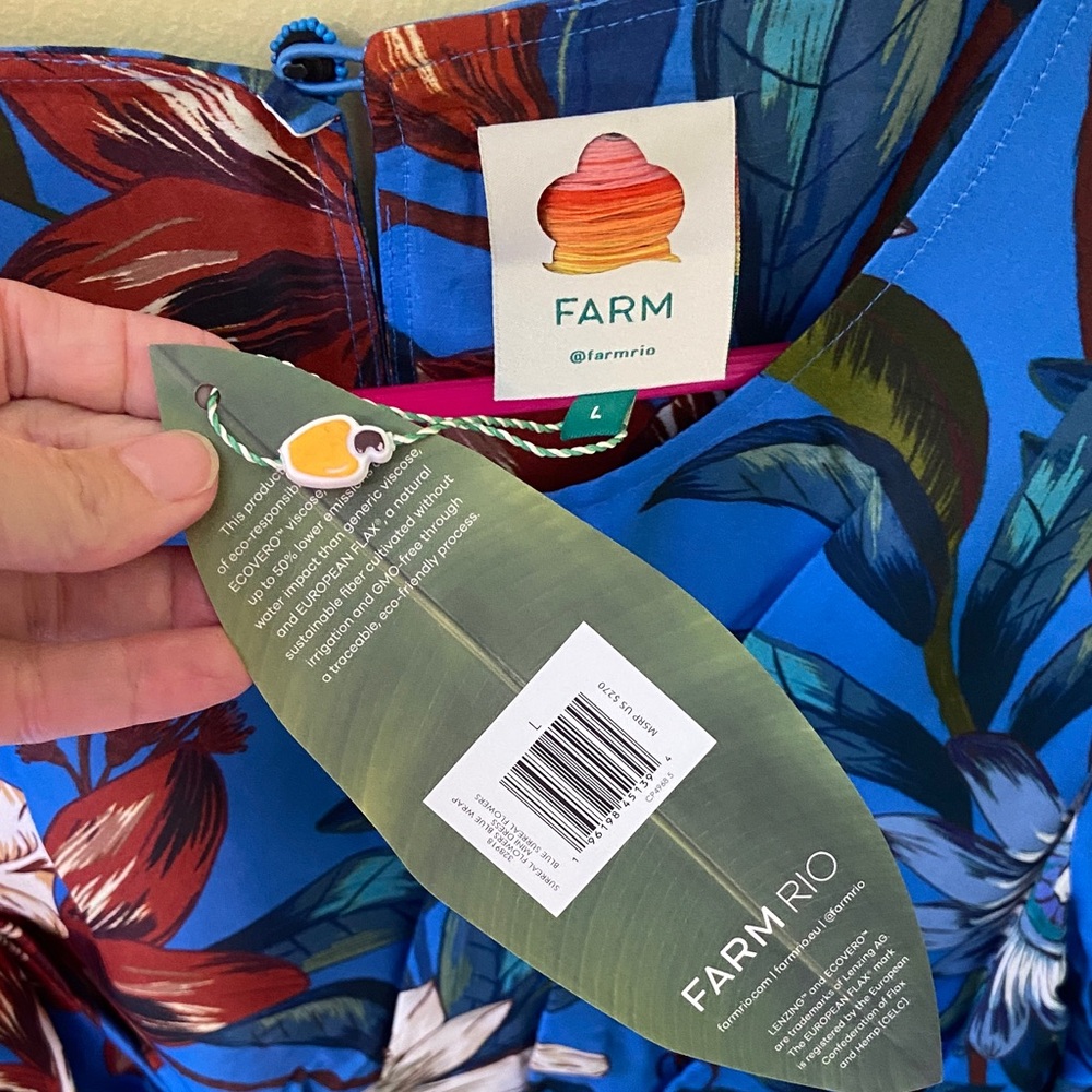 NWT Farm Rio Blue Surreal Flower Wrap Long Sleeve Dress - Picture 2 of 9